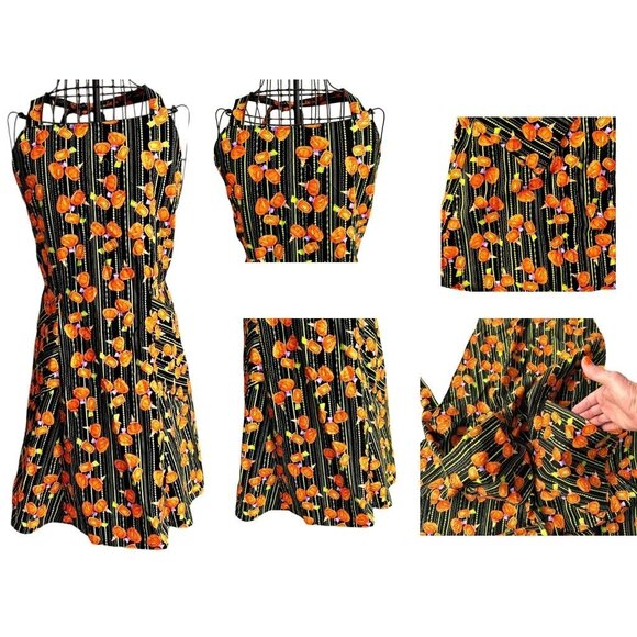 Vintage Handmade Halloween Apron Jack O Lanterns Pockets Baking Trick Treat New - Picture 3 of 12